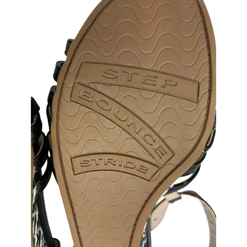Life Stride Wedge Heel Sandals Ankle Strap Black Feather ‎ 8.5